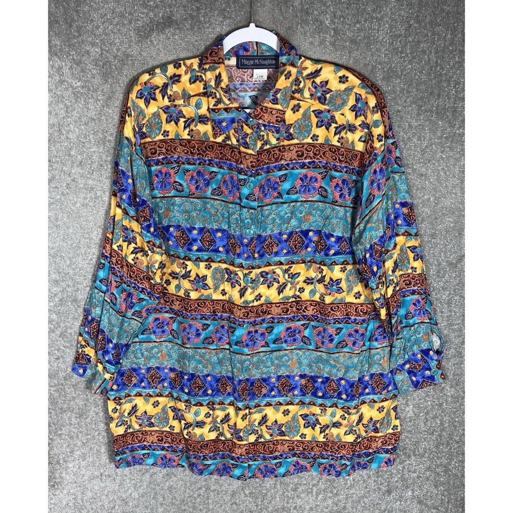 Maggie McNaughton Floral Blouse Top Womens Size 18W Long Sleeve Button Up Rayon
